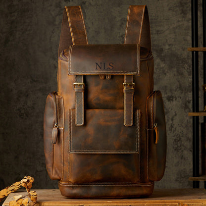 Full Grain Leather Laptop Backpack Large Capacity School Backpack Men Leather Backpack