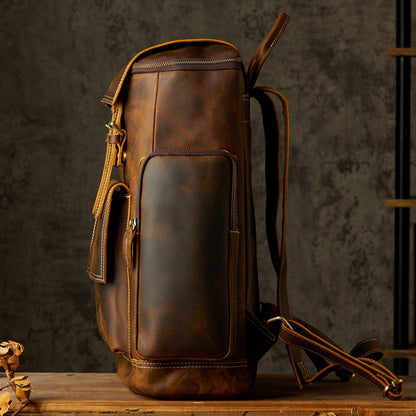 Full Grain Leather Laptop Backpack Large Capacity School Backpack Men Leather Backpack