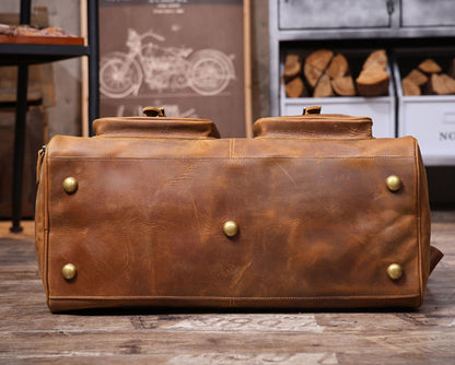 Full Grain Leather Weekender Bag Retro Travel Holdall for Men Handmade Leather Duffel Bag Large Carry-on Bag