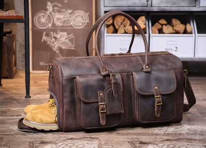 Full Grain Leather Weekender Bag Retro Travel Holdall for Men Handmade Leather Duffel Bag Large Carry-on Bag