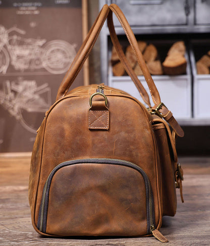 Full Grain Leather Weekender Bag Retro Travel Holdall for Men Handmade Leather Duffel Bag Large Carry-on Bag