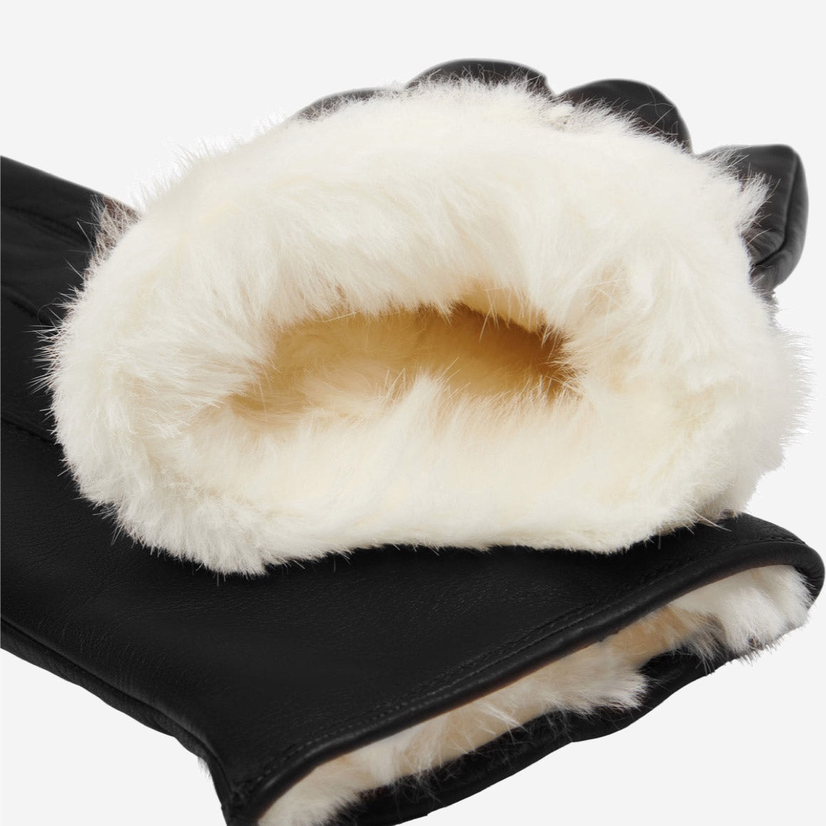 Francesca (black) - Italian lambskin leather gloves with white rabbit fur lining — photo 4 of 10