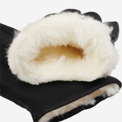 Francesca (black) - Italian lambskin leather gloves with white rabbit fur lining — photo 4 of 10