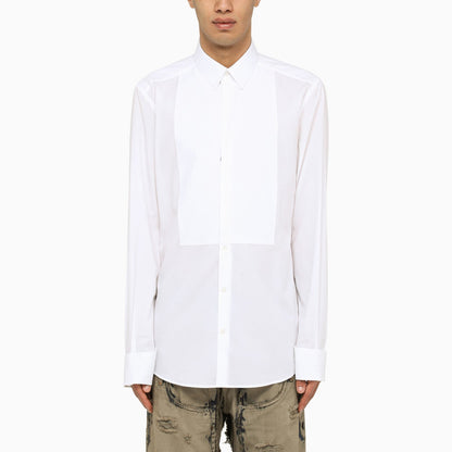 Dolce&Gabbana White Poplin Gold Tuxedo Shirt