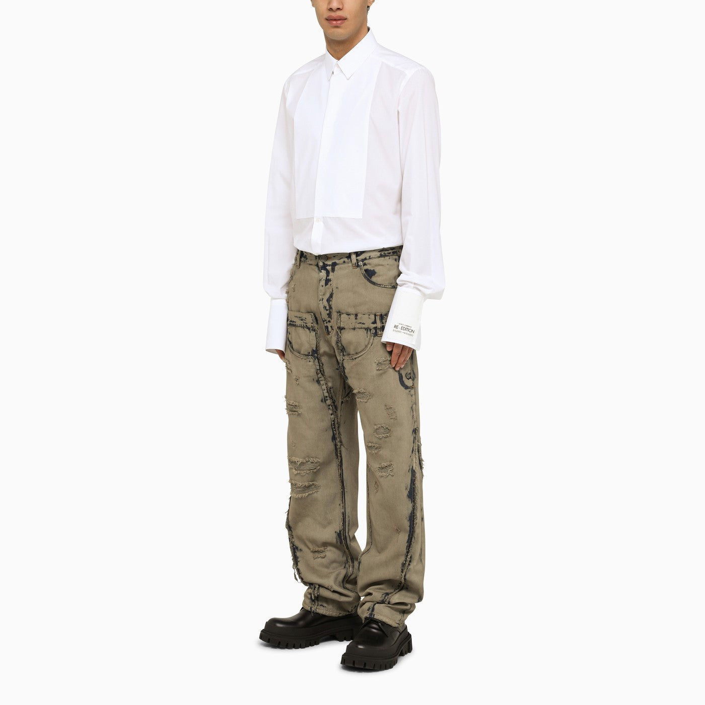 Dolce&Gabbana White Poplin Gold Tuxedo Shirt