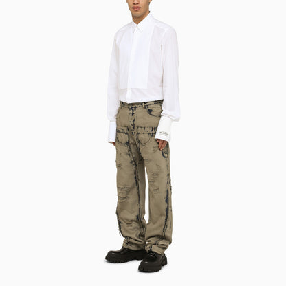 Dolce&Gabbana White Poplin Gold Tuxedo Shirt