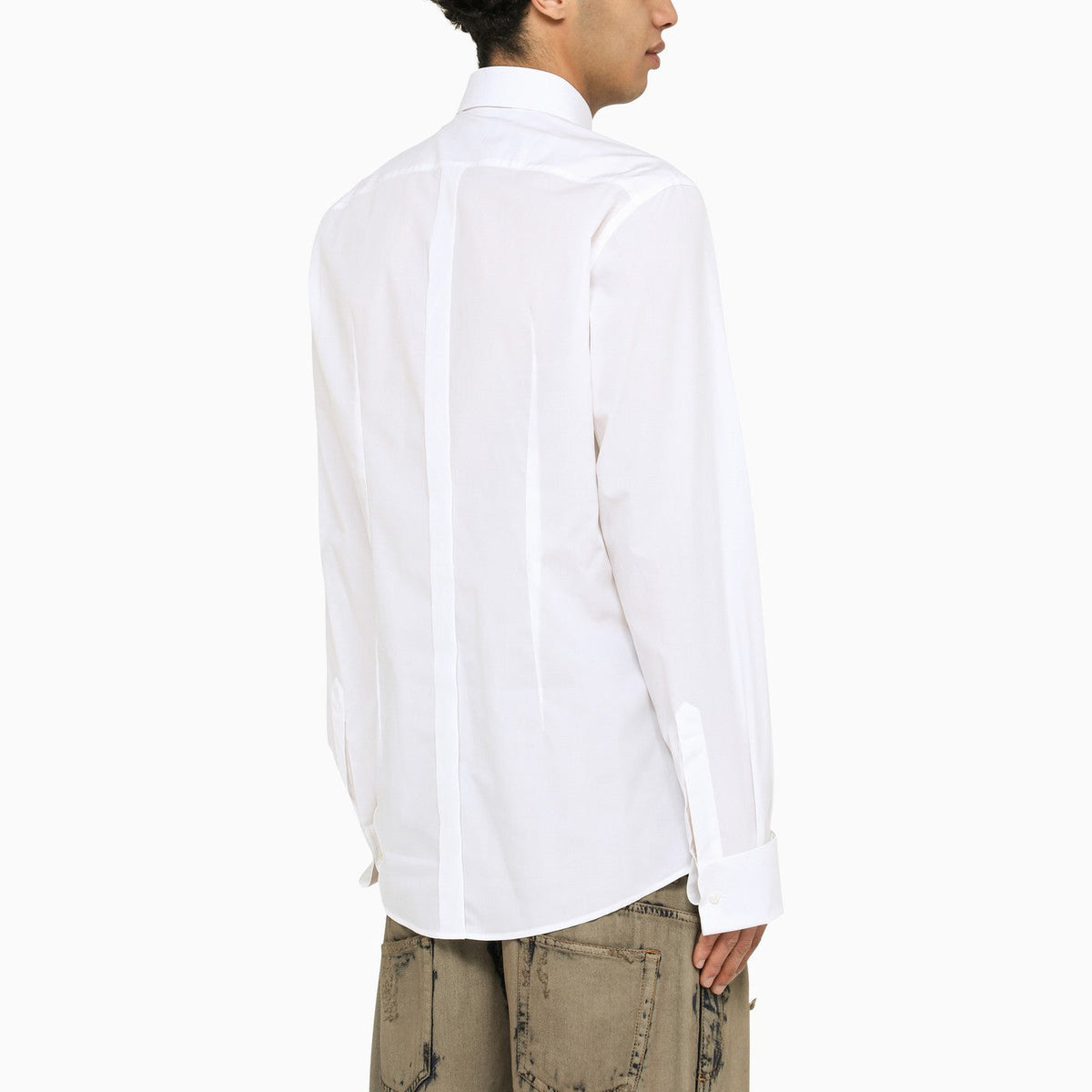 Dolce&Gabbana White Poplin Gold Tuxedo Shirt