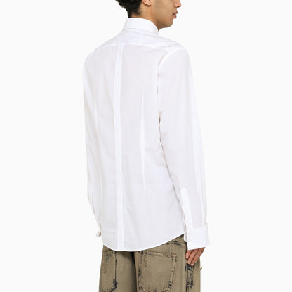 Dolce&Gabbana White Poplin Gold Tuxedo Shirt