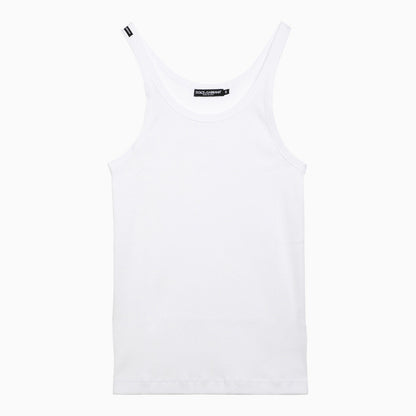 Dolce&Gabbana White Ribbed Cotton Tank Top