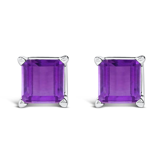 14K White Gold 5x5MM Princess Cut Purple Amethyst Solitaire Stud Earrings — photo 1 of 10