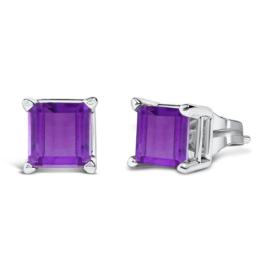 14K White Gold 5x5MM Princess Cut Purple Amethyst Solitaire Stud Earrings — photo 2 of 10