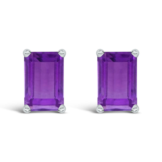 14K White Gold 6x4MM Emerald Shaped Amethyst Solitaire Stud Earrings — photo 1 of 10
