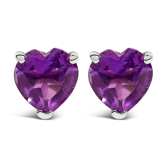14K White Gold 5MM Heart Cut Purple Amethyst Solitaire Stud Earrings — photo 1 of 10