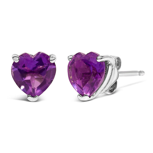 14K White Gold 5MM Heart Cut Purple Amethyst Solitaire Stud Earrings — photo 2 of 10