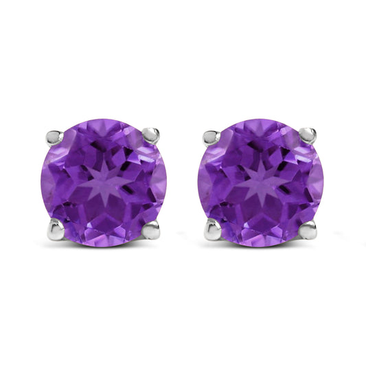 14K White Gold 5X5MM Round Purple Amethyst Solitaire Stud Earrings — photo 1 of 10
