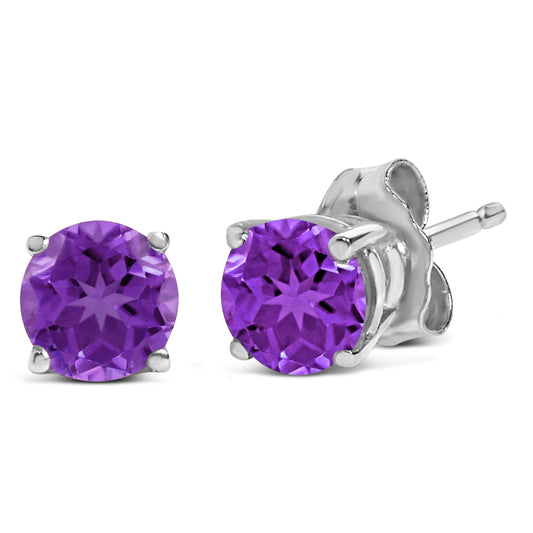 14K White Gold 5X5MM Round Purple Amethyst Solitaire Stud Earrings — photo 2 of 10