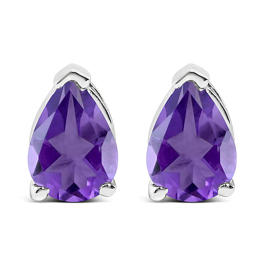 14K White Gold 6x4MM Pear Shaped Purple Amethyst Solitaire Stud Earrings — photo 1 of 10