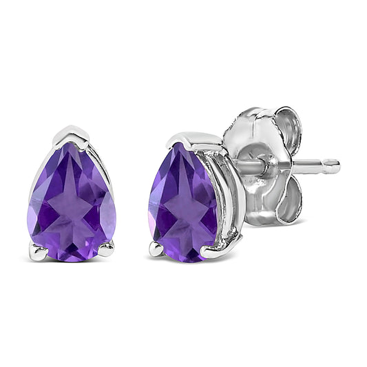 14K White Gold 6x4MM Pear Shaped Purple Amethyst Solitaire Stud Earrings — photo 2 of 10