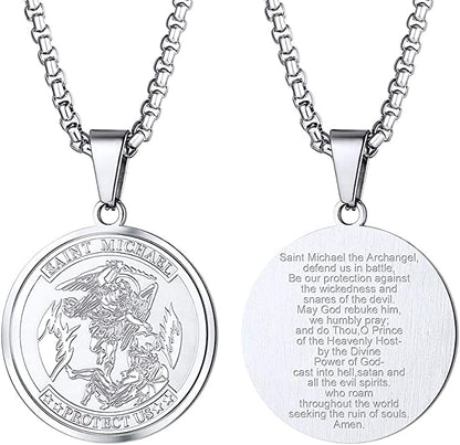 Stainless Steel St. Michael the Archangel Round Necklace
