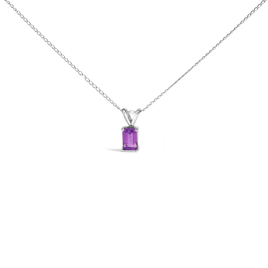 14K White Gold 6x4MM Emerald Cut Purple Amethyst Solitaire Pendant Necklace — photo 1 of 10