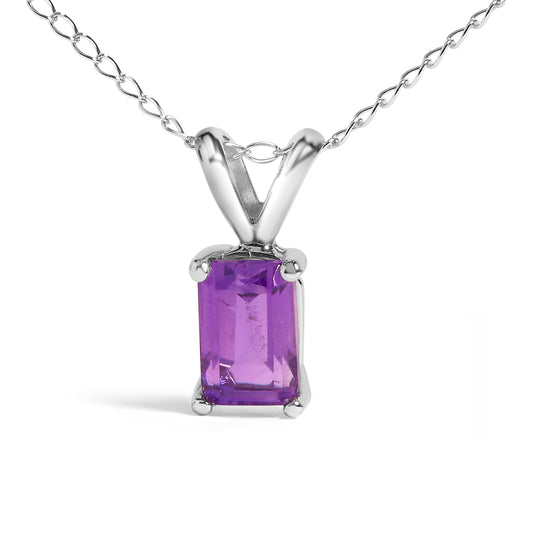 14K White Gold 6x4MM Emerald Cut Purple Amethyst Solitaire Pendant Necklace — photo 2 of 10