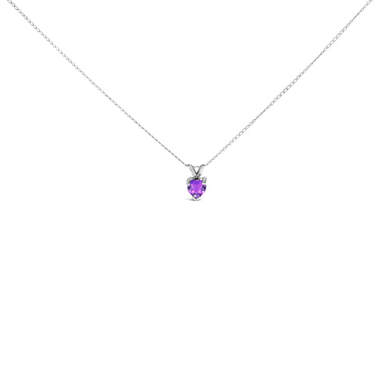 14K White Gold 5X5 MM Heart Shaped Purple Amethyst Solitaire Pendant Necklace — photo 1 of 10