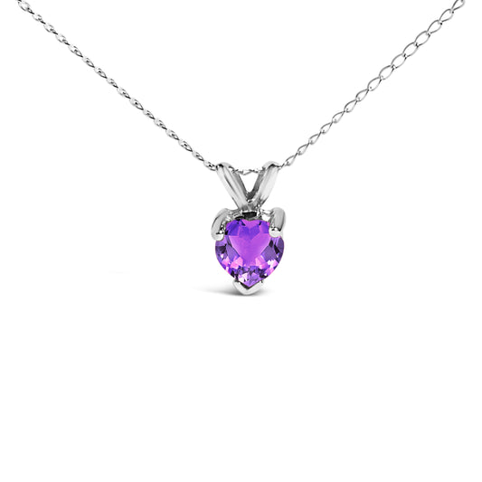 14K White Gold 5X5 MM Heart Shaped Purple Amethyst Solitaire Pendant Necklace — photo 2 of 10