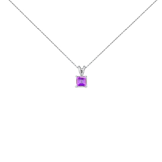 14K White Gold 5x5 MM Square Shaped Purple Amethyst Solitaire Pendant Necklace — photo 1 of 10