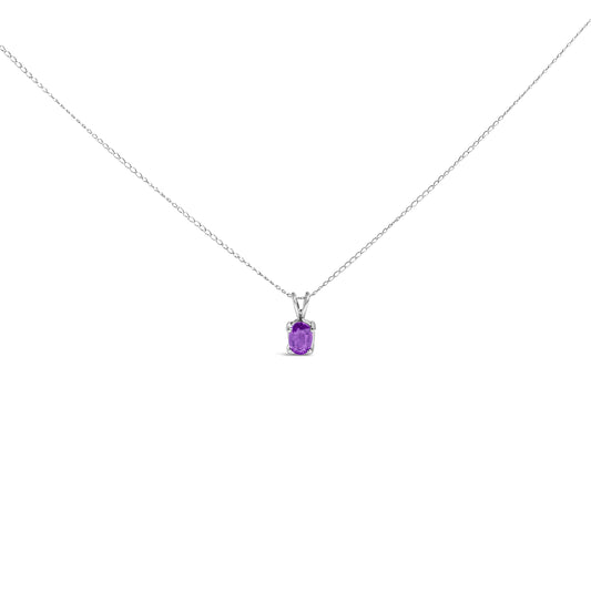 14K White Gold 6x4MM Oval Shaped Purple Amethyst Solitaire Pendant Necklace — photo 1 of 10