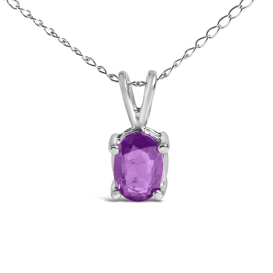 14K White Gold 6x4MM Oval Shaped Purple Amethyst Solitaire Pendant Necklace — photo 2 of 10