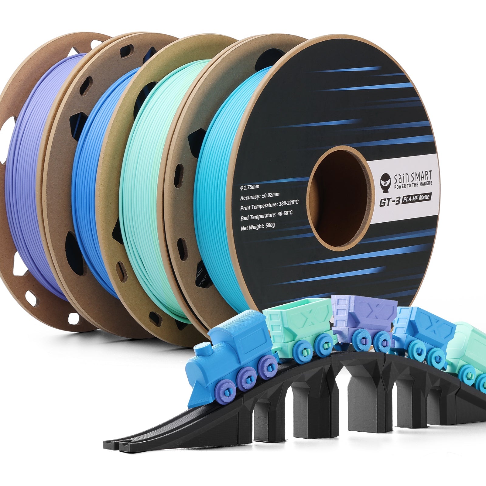 GT-3 High Speed Four-Color Bundle Matte PLA Filament, 1.75mm 500g X 4 Spools, 4.4lbs (2kg) Blue, Green, Violet, Indigo — photo 3 of 10