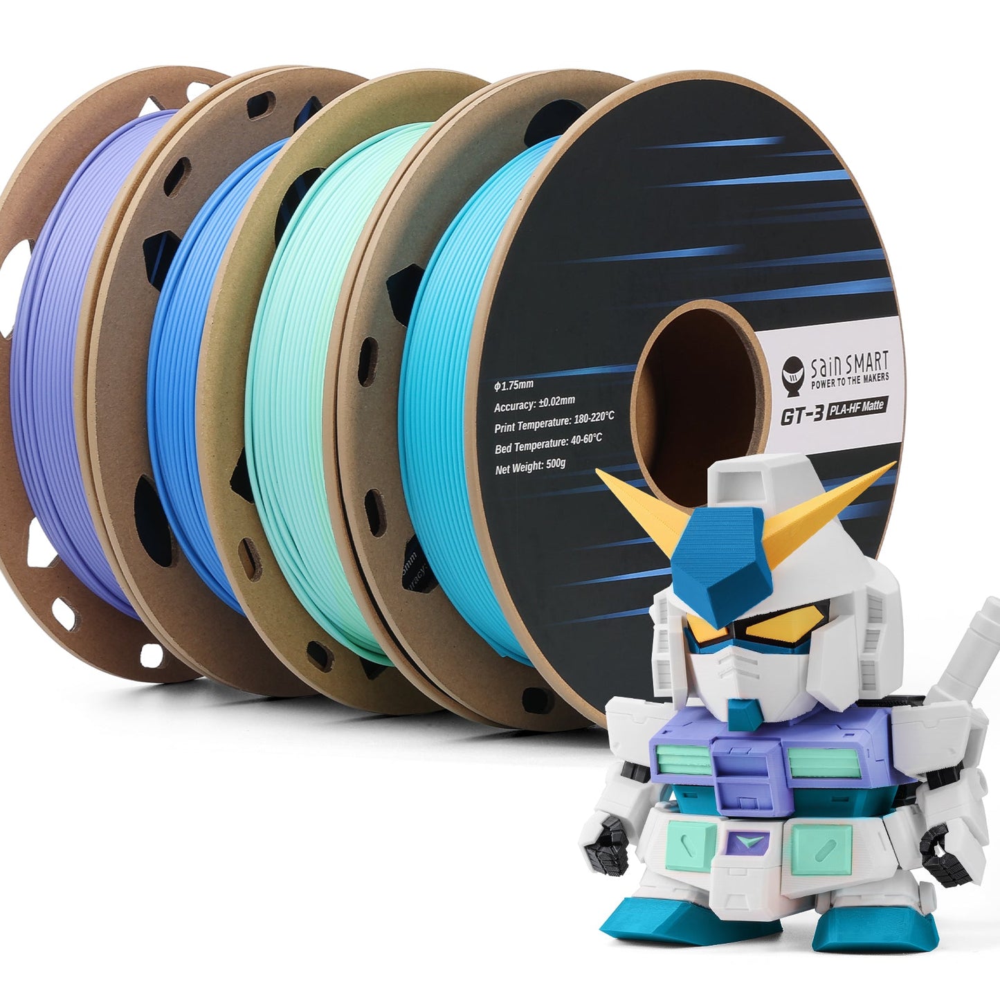 GT-3 High Speed Four-Color Bundle Matte PLA Filament, 1.75mm 500g X 4 Spools, 4.4lbs (2kg) Blue, Green, Violet, Indigo — photo 8 of 10