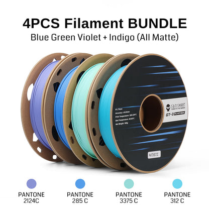 GT-3 High Speed Four-Color Bundle Matte PLA Filament, 1.75mm 500g X 4 Spools, 4.4lbs (2kg) Blue, Green, Violet, Indigo — photo 4 of 10