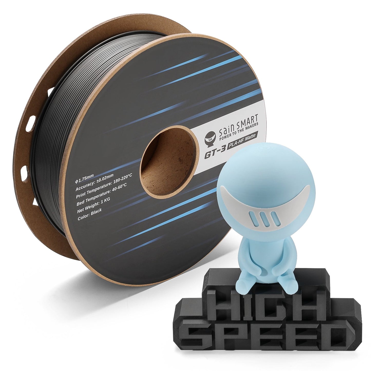 GT-3 High Speed Matte PLA Filament 1.75mm, 1KG, ±0.02mm, Black/White/Teal/Mint/Red/Grey — photo 1 of 10