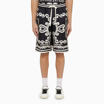 Dolce&Gabbana Silk Bermuda With Navy Print