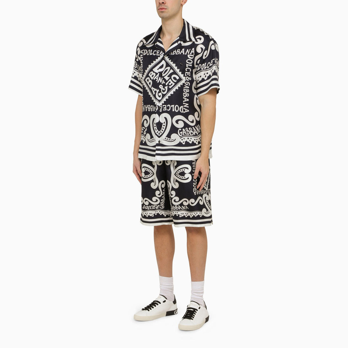 Dolce&Gabbana Silk Bermuda With Navy Print