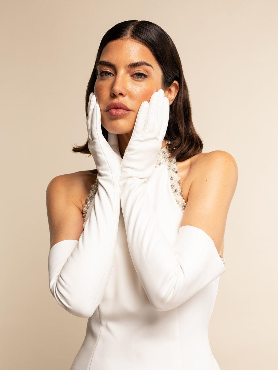 Gabriella (white) - Italian unlined 16-button length leather bridal / opera gloves — photo 2 of 10