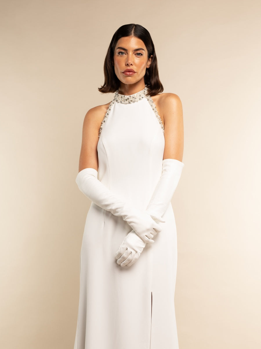 Gabriella (white) - Italian unlined 12-button length leather bridal / opera gloves — photo 2 of 10