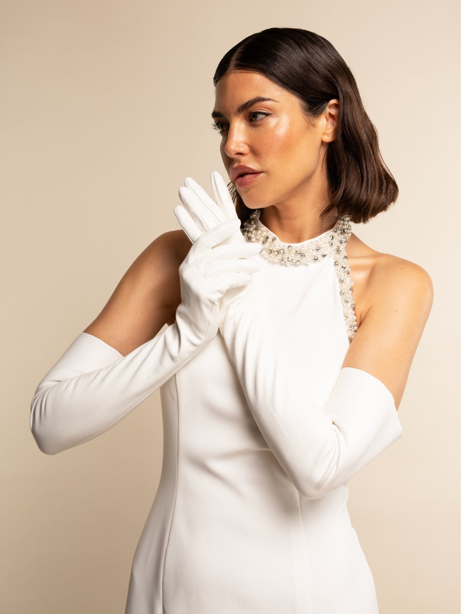 Gabriella (white) - Italian unlined 16-button length leather bridal / opera gloves — photo 3 of 10