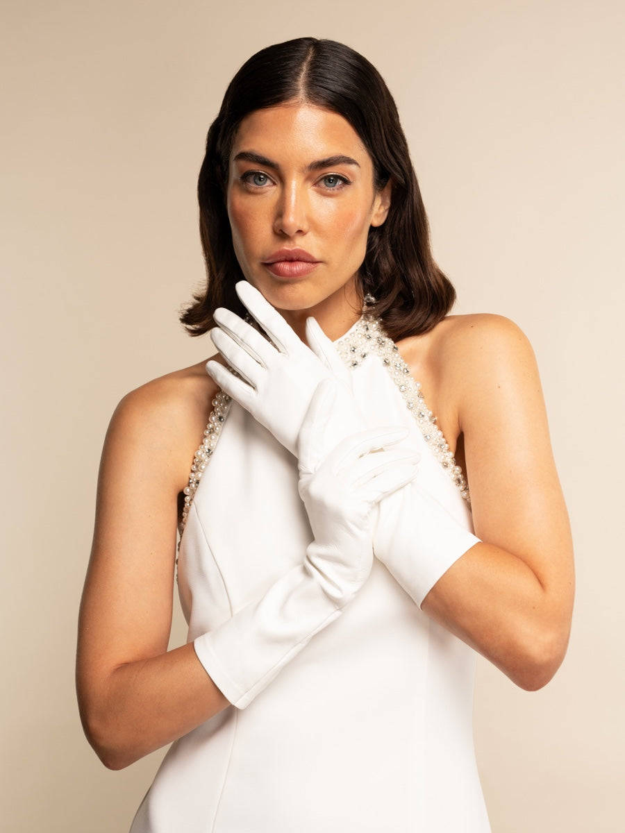 Gabriella (white) - Italian unlined 6-button length leather bridal / opera gloves — photo 4 of 10