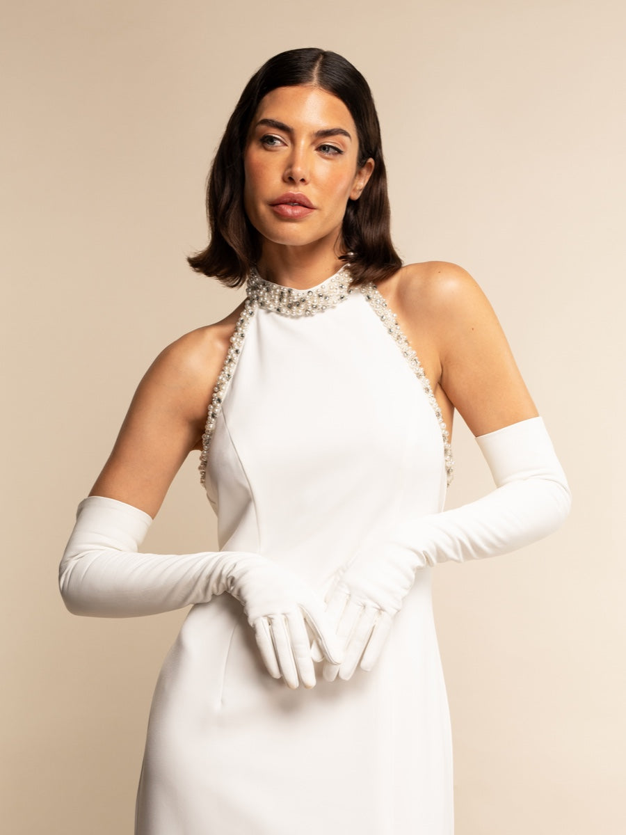 Gabriella (white) - Italian unlined 16-button length leather bridal / opera gloves — photo 4 of 10
