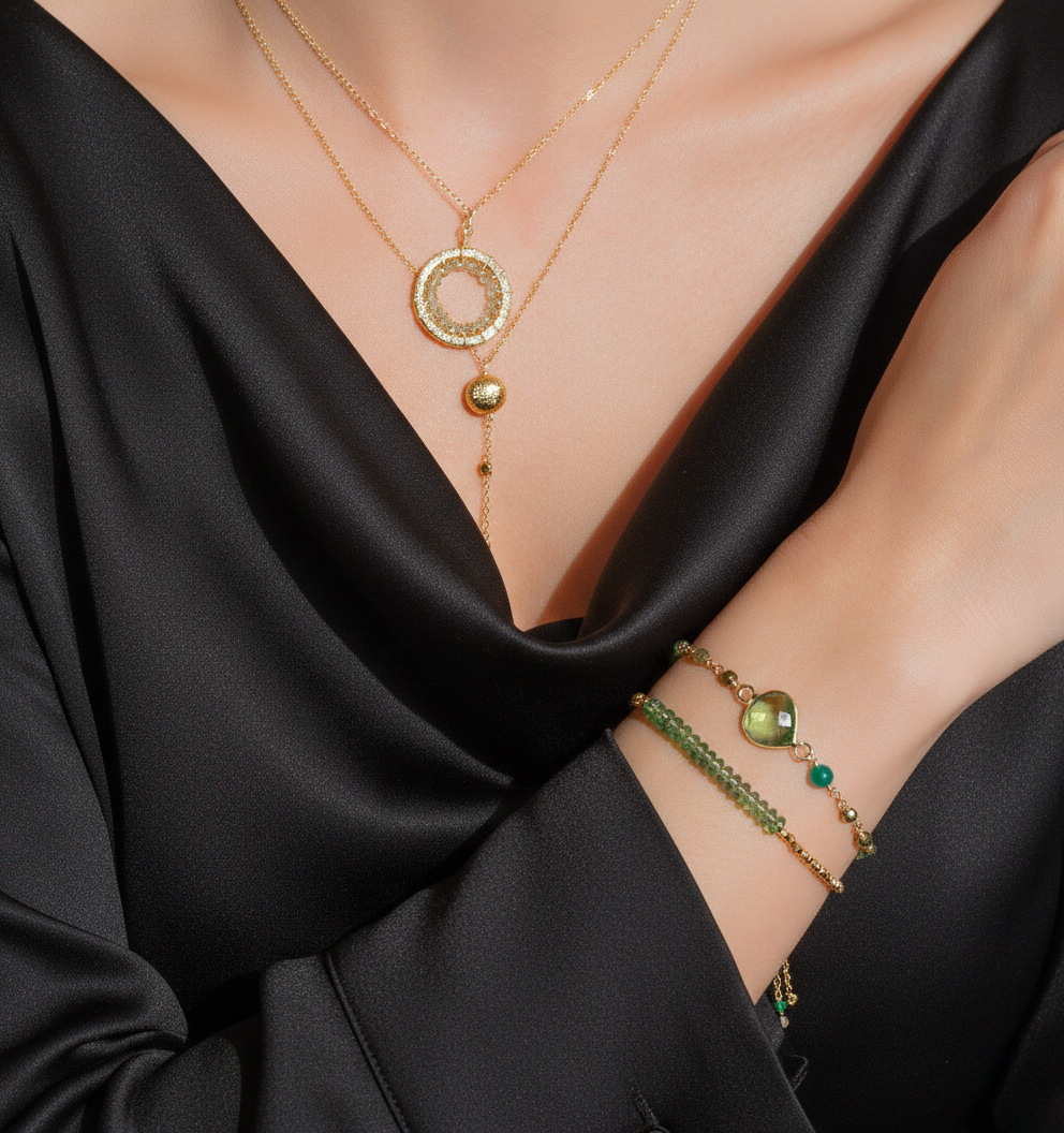 Peridot Halo Mini Gold Pendant