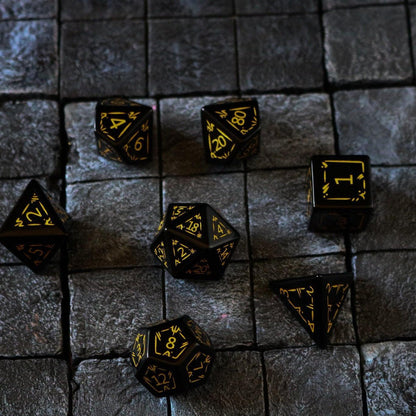 Edelstein Schwarzdrachenschild Nacht-Obsidian DND Würfel-Set