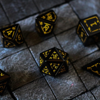Edelstein Schwarzdrachenschild Nacht-Obsidian DND Würfel-Set