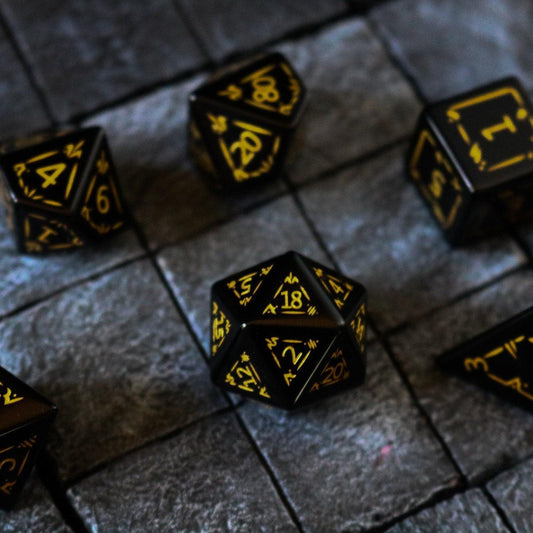 Set de dados DND Obsidiana Negra Noche del Escudo Dragón Negro Gema