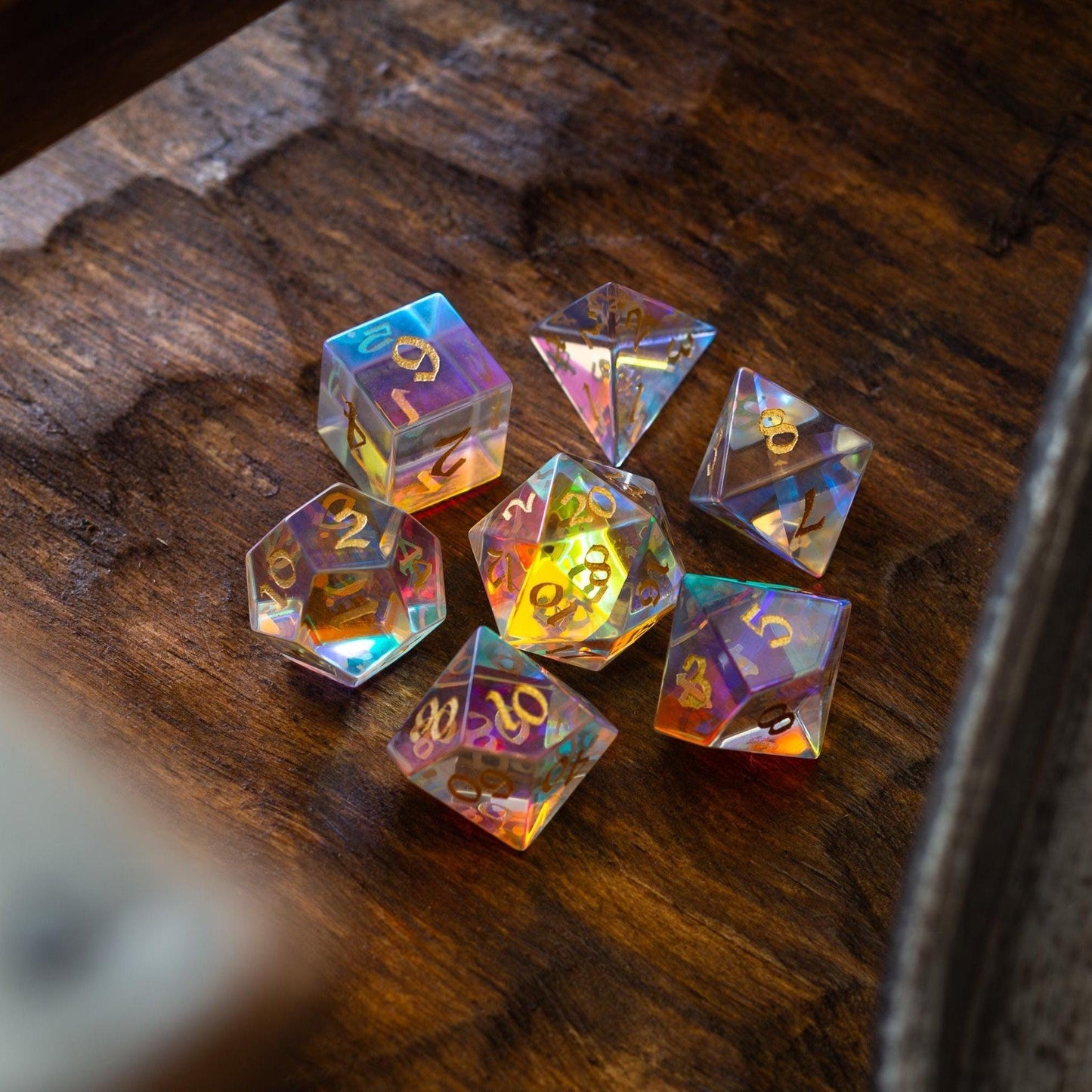 Edelstein Dichroitisches Glas Handgeschnitztes D&D Würfel-Set