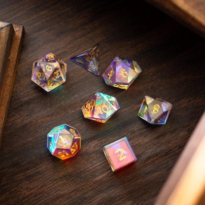 Edelstein Dichroitisches Glas Handgeschnitztes D&D Würfel-Set