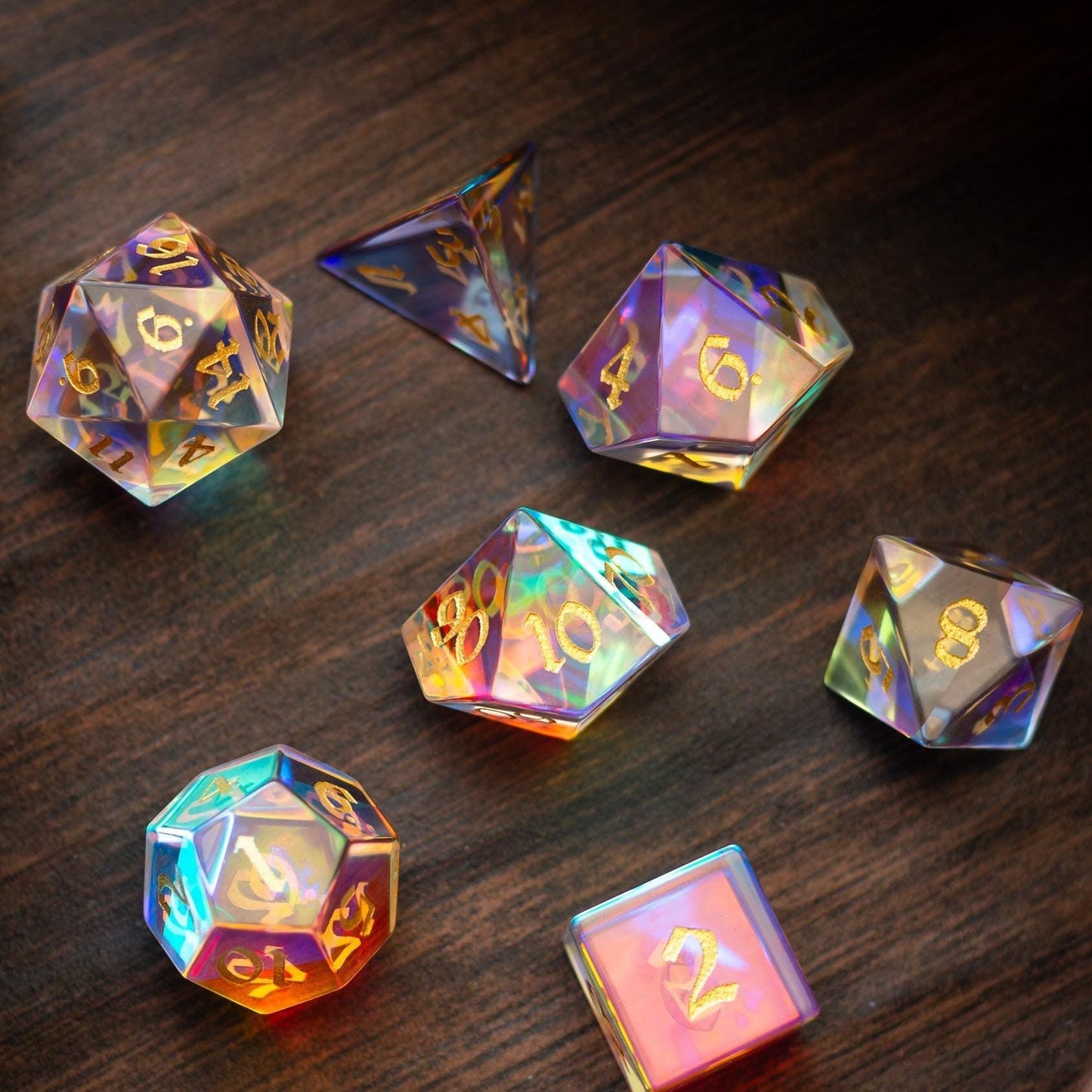 Edelstein Dichroitisches Glas Handgeschnitztes D&D Würfel-Set