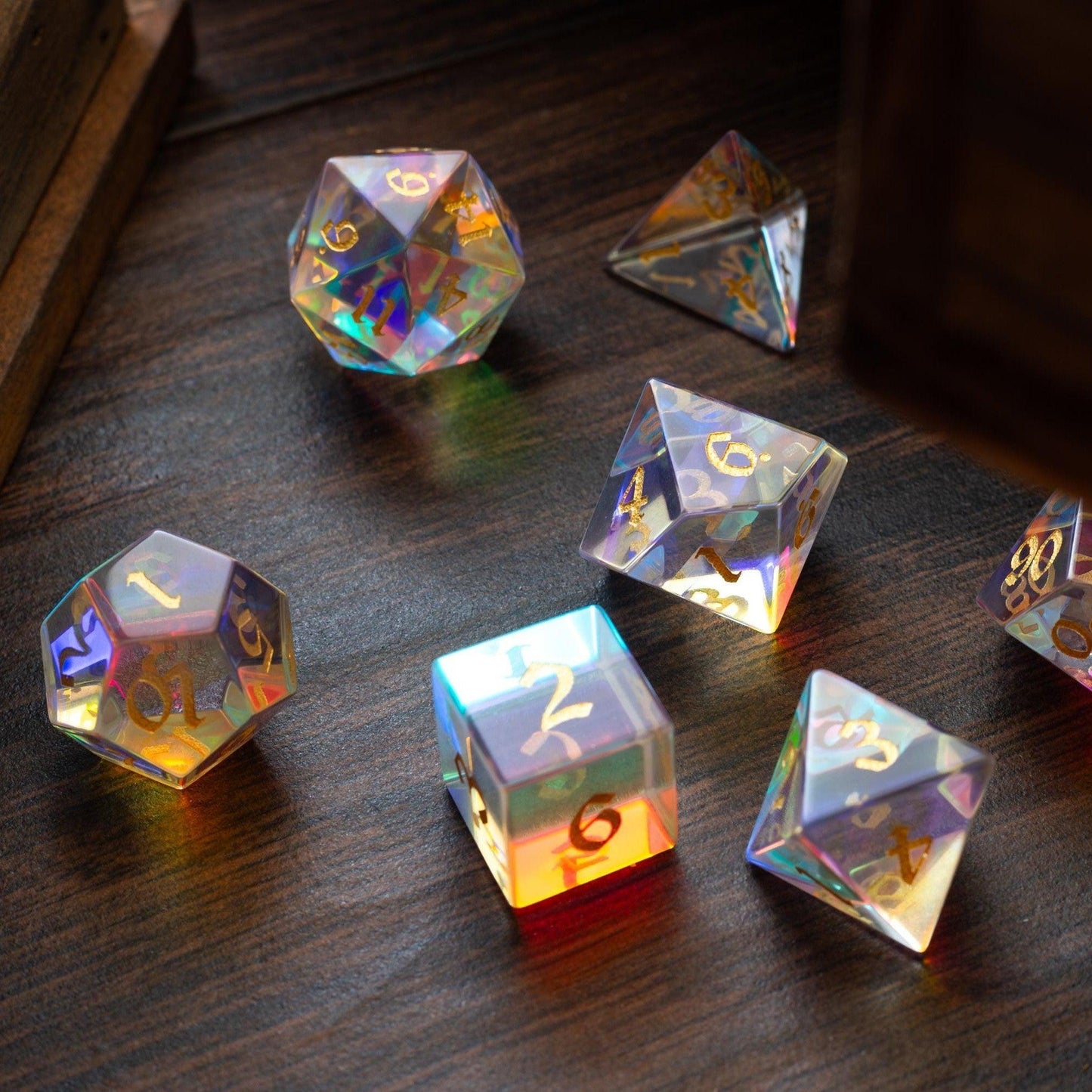 Edelstein Dichroitisches Glas Handgeschnitztes D&D Würfel-Set