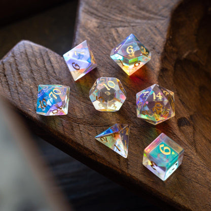Edelstein Dichroitisches Glas Handgeschnitztes D&D Würfel-Set